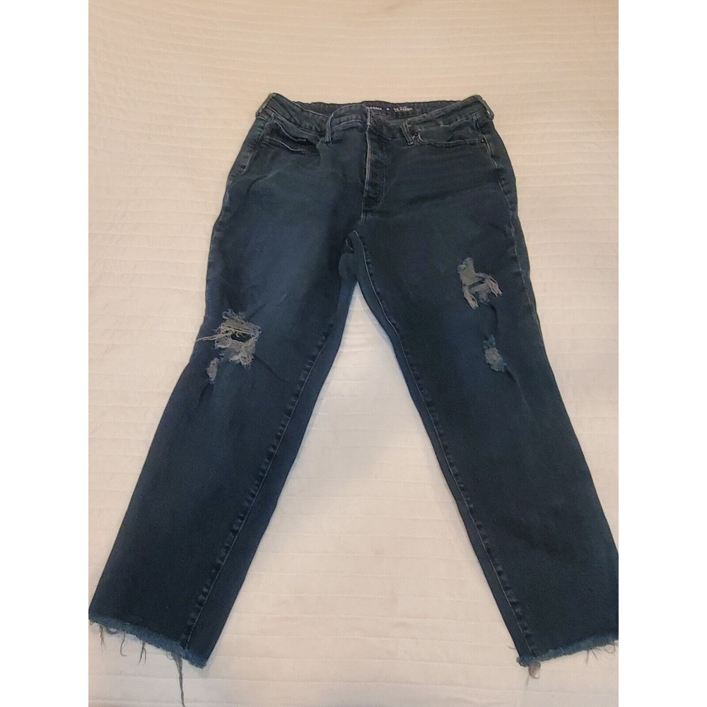 Old Navy Womens Black OG Straight Leg High Rise ButtonFly Distressed Jeans~16
